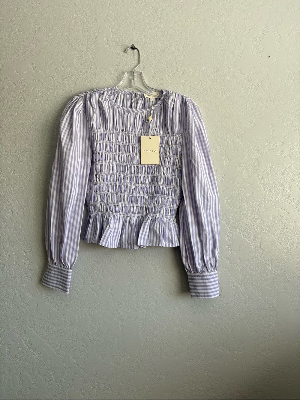 ❤️NEW entro Lavender & White Striped Smocked Peplum Blouse